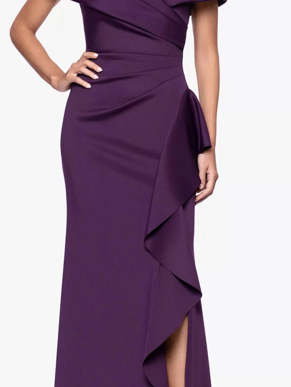 Off-Shoulder Ruffled Maxi Dress in Deep Plum